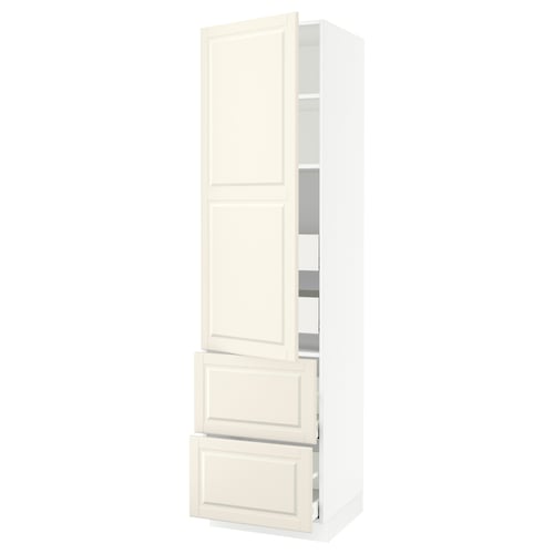 SEKTION / MAXIMERA Gabinete alto 1 puerta 4 cajones, blanco/Bodbyn hueso, 61x61x229 cm