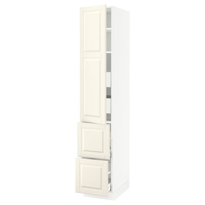 SEKTION / MAXIMERA Gabinete alto 1 puerta 4 cajones, blanco/Bodbyn hueso, 38x61x203 cm