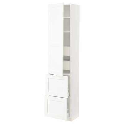 SEKTION / MAXIMERA Gabinete alto 1 puerta 4 cajones, blanco Enköping/blanco efecto madera, 46x37x203 cm