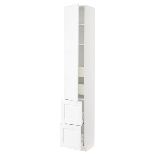 SEKTION / MAXIMERA Gabinete alto 1 puerta 4 cajones, blanco Enköping/blanco efecto madera, 38x37x229 cm