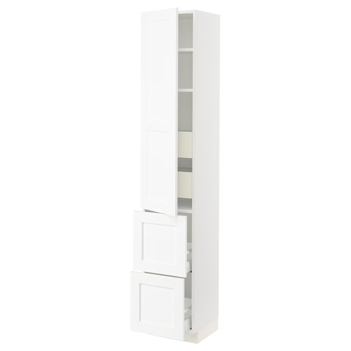 SEKTION / MAXIMERA Gabinete alto 1 puerta 4 cajones, blanco Enköping/blanco efecto madera, 38x37x203 cm