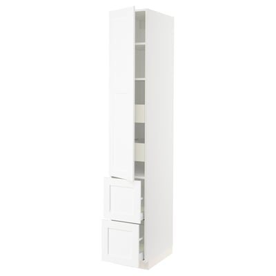 SEKTION / MAXIMERA Gabinete alto 1 puerta 4 cajones, blanco Enköping/blanco efecto madera, 38x61x229 cm