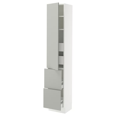 SEKTION / MAXIMERA Gabinete alto 1 puerta 4 cajones, blanco/Havstorp gris claro, 38x37x203 cm