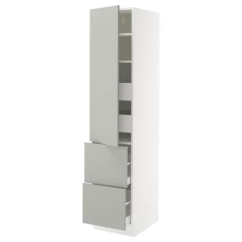 SEKTION / MAXIMERA Gabinete alto 1 puerta 4 cajones, blanco/Havstorp gris claro, 46x61x203 cm