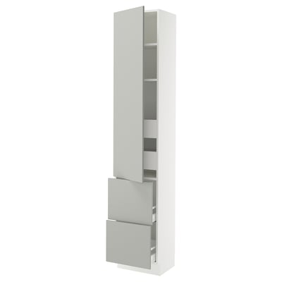 SEKTION / MAXIMERA Gabinete alto 1 puerta 4 cajones, blanco/Havstorp gris claro, 46x37x229 cm