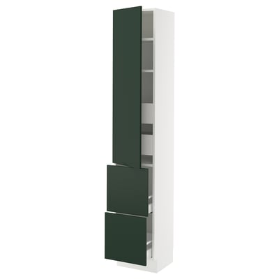 SEKTION / MAXIMERA Gabinete alto 1 puerta 4 cajones, blanco/Havstorp Verde oscuro, 38x37x203 cm