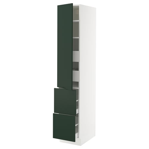 SEKTION / MAXIMERA Gabinete alto 1 puerta 4 cajones, blanco/Havstorp Verde oscuro, 38x61x203 cm