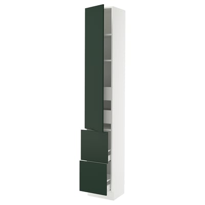 SEKTION / MAXIMERA Gabinete alto 1 puerta 4 cajones, blanco/Havstorp Verde oscuro, 38x37x229 cm