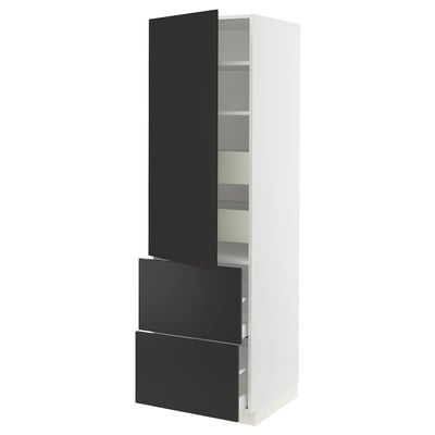 SEKTION / MAXIMERA Gabinete alto 1 puerta 4 cajones, blanco/Nickebo Carbón mate, 61x61x203 cm