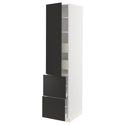 SEKTION / MAXIMERA Gabinete alto 1 puerta 4 cajones, blanco/Nickebo Carbón mate, 46x61x203 cm