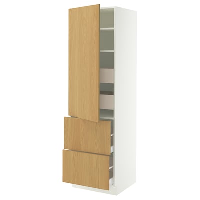 SEKTION / MAXIMERA Gabinete alto 1 puerta 4 cajones, blanco/Sinarp chapa roble, 61x61x203 cm