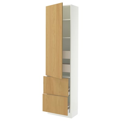 SEKTION / MAXIMERA Gabinete alto 1 puerta 4 cajones, blanco/Sinarp chapa roble, 61x37x229 cm