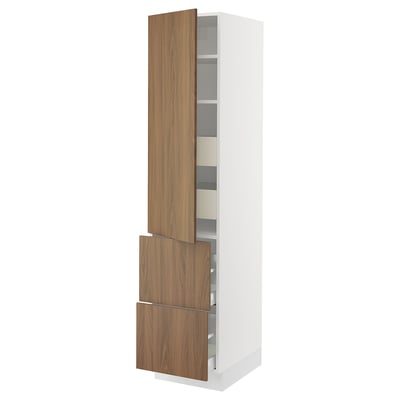 SEKTION / MAXIMERA Gabinete alto 1 puerta 4 cajones, blanco/Tistorp Efecto nogal café, 46x61x203 cm
