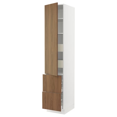SEKTION / MAXIMERA Gabinete alto 1 puerta 4 cajones, blanco/Tistorp Efecto nogal café, 46x61x229 cm