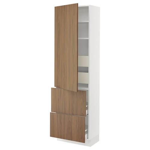 SEKTION / MAXIMERA Gabinete alto 1 puerta 4 cajones, blanco/Tistorp Efecto nogal café, 61x37x203 cm