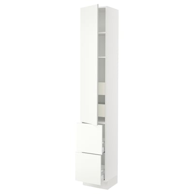 SEKTION / MAXIMERA Gabinete alto 1 puerta 4 cajones, blanco/Vallstena blanco, 38x37x229 cm