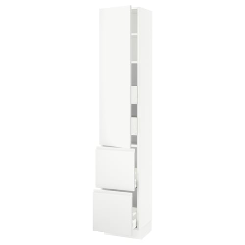 SEKTION / MAXIMERA Gabinete alto 1 puerta 4 cajones, blanco/Voxtorp blanco mate, 38x37x203 cm