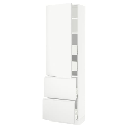 SEKTION / MAXIMERA Gabinete alto 1 puerta 4 cajones, blanco/Voxtorp blanco mate, 61x37x203 cm