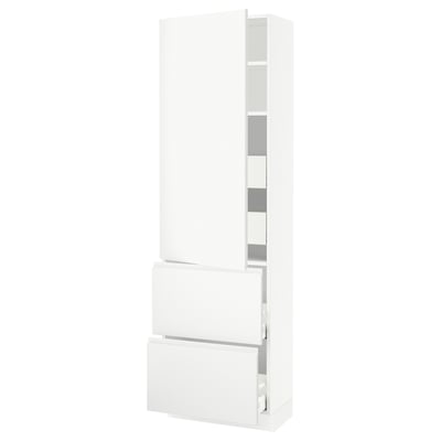 SEKTION / MAXIMERA Gabinete alto 1 puerta 4 cajones, blanco/Voxtorp blanco mate, 61x37x203 cm