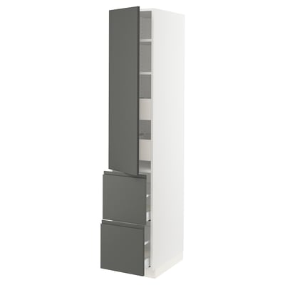 SEKTION / MAXIMERA Gabinete alto 1 puerta 4 cajones, blanco/Voxtorp gris oscuro, 38x61x203 cm