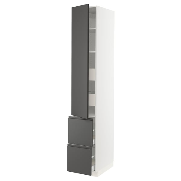 SEKTION / MAXIMERA Gabinete alto 1 puerta 4 cajones, blanco/Voxtorp gris oscuro, 38x61x229 cm