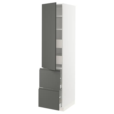 SEKTION / MAXIMERA Gabinete alto 1 puerta 4 cajones, blanco/Voxtorp gris oscuro, 46x61x203 cm