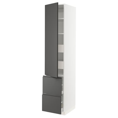SEKTION / MAXIMERA Gabinete alto 1 puerta 4 cajones, blanco/Voxtorp gris oscuro, 46x61x229 cm