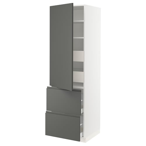 SEKTION / MAXIMERA Gabinete alto 1 puerta 4 cajones, blanco/Voxtorp gris oscuro, 61x61x203 cm