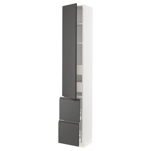 SEKTION / MAXIMERA Gabinete alto 1 puerta 4 cajones, blanco/Voxtorp gris oscuro, 38x37x229 cm