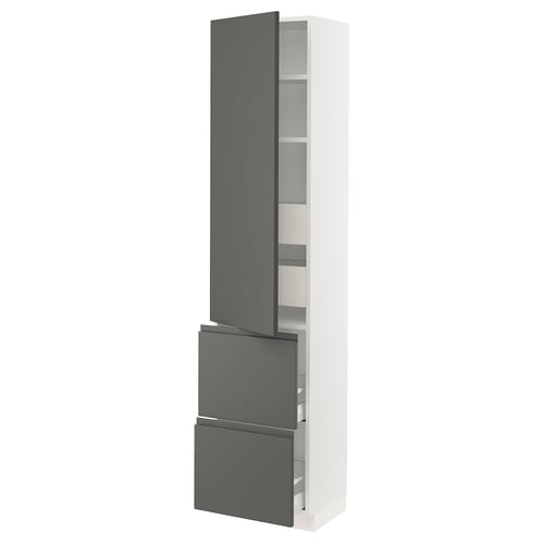 SEKTION / MAXIMERA Gabinete alto 1 puerta 4 cajones, blanco/Voxtorp gris oscuro, 46x37x203 cm