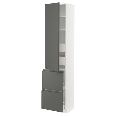SEKTION / MAXIMERA Gabinete alto 1 puerta 4 cajones, blanco/Voxtorp gris oscuro, 46x37x203 cm