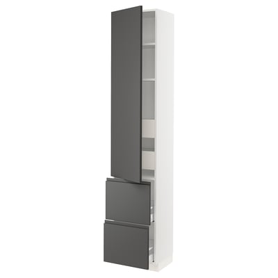SEKTION / MAXIMERA Gabinete alto 1 puerta 4 cajones, blanco/Voxtorp gris oscuro, 46x37x229 cm