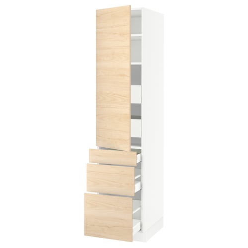 SEKTION / MAXIMERA Gabinete alto 1 puerta 5 cajones, blanco/Askersund efecto fresno claro, 46x61x203 cm