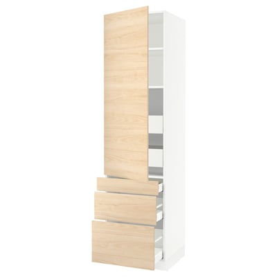 SEKTION / MAXIMERA Gabinete alto 1 puerta 5 cajones, blanco/Askersund efecto fresno claro, 61x61x229 cm