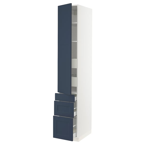 SEKTION / MAXIMERA Gabinete alto 1 puerta 5 cajones, blanco Axstad/mate azul, 38x61x229 cm