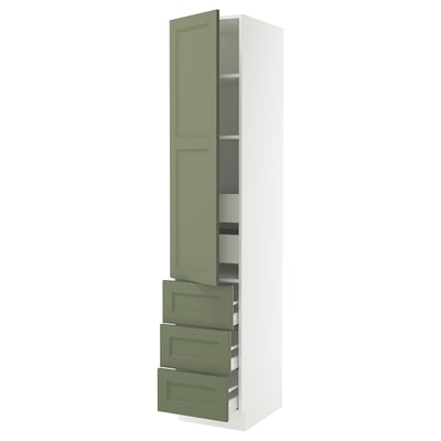 SEKTION / MAXIMERA Gabinete alto 1 puerta 5 cajones, blanco/Axstad verde grisáceo, 46x61x229 cm