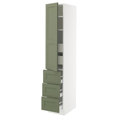 SEKTION / MAXIMERA Gabinete alto 1 puerta 5 cajones, blanco/Axstad verde grisáceo, 38x61x203 cm