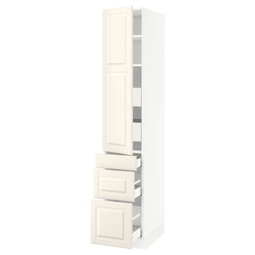 SEKTION / MAXIMERA Gabinete alto 1 puerta 5 cajones, blanco/Bodbyn hueso, 38x61x203 cm
