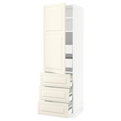 SEKTION / MAXIMERA Gabinete alto 1 puerta 5 cajones, blanco/Bodbyn hueso, 61x61x203 cm