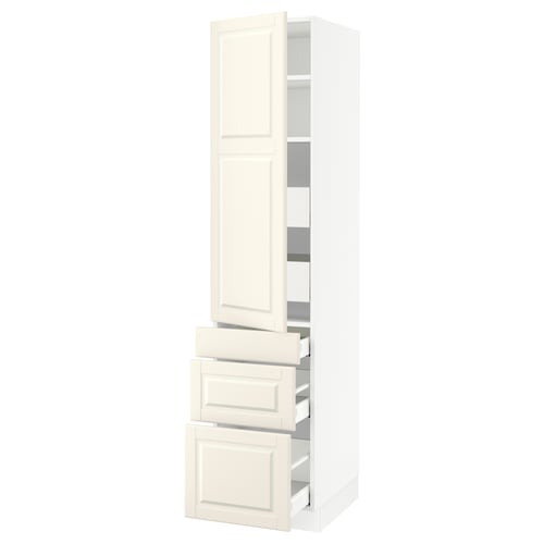 SEKTION / MAXIMERA Gabinete alto 1 puerta 5 cajones, blanco/Bodbyn hueso, 46x61x203 cm