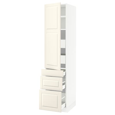 SEKTION / MAXIMERA Gabinete alto 1 puerta 5 cajones, blanco/Bodbyn hueso, 46x61x203 cm