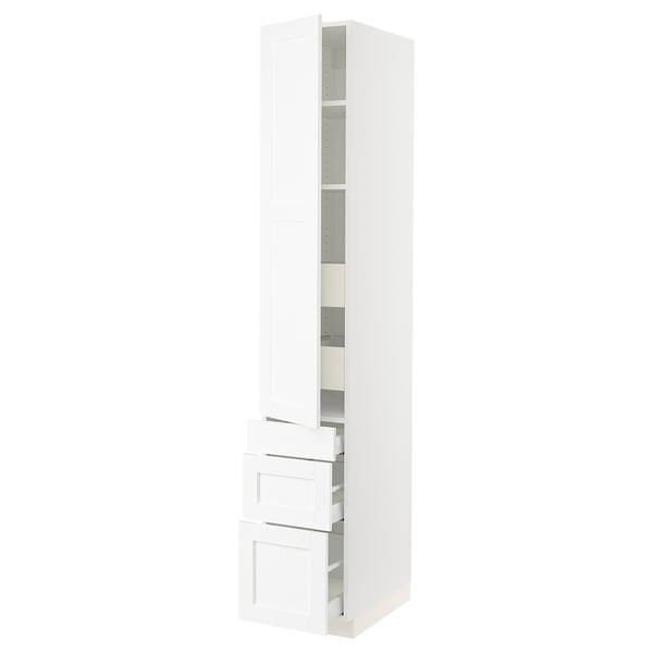SEKTION / MAXIMERA Gabinete alto 1 puerta 5 cajones, blanco Enköping/blanco efecto madera, 38x61x229 cm