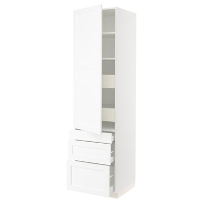 SEKTION / MAXIMERA Gabinete alto 1 puerta 5 cajones, blanco Enköping/blanco efecto madera, 61x61x229 cm