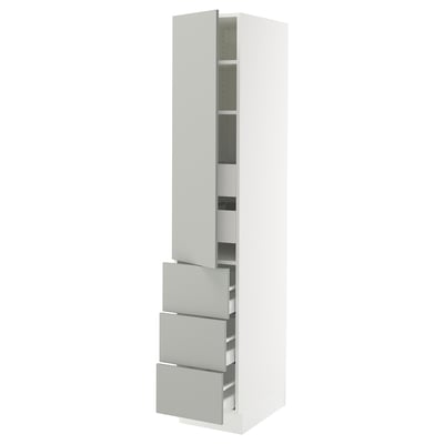 SEKTION / MAXIMERA Gabinete alto 1 puerta 5 cajones, blanco/Havstorp gris claro, 38x61x203 cm