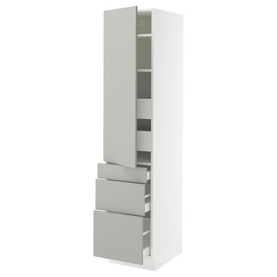SEKTION / MAXIMERA Gabinete alto 1 puerta 5 cajones, blanco/Havstorp gris claro, 46x61x203 cm