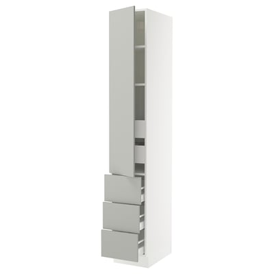 SEKTION / MAXIMERA Gabinete alto 1 puerta 5 cajones, blanco/Havstorp gris claro, 38x61x229 cm