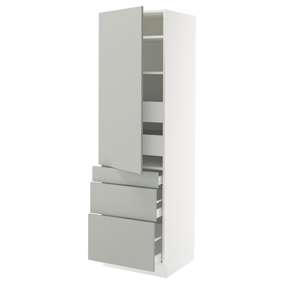 SEKTION / MAXIMERA Gabinete alto 1 puerta 5 cajones, blanco/Havstorp gris claro, 61x61x203 cm