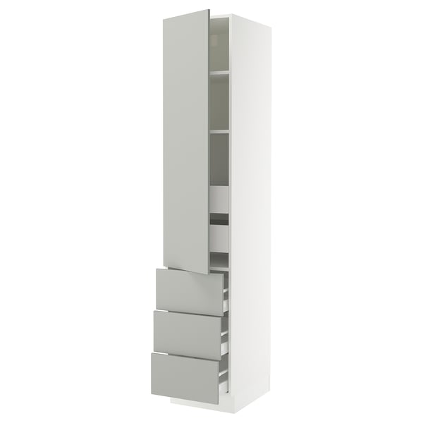SEKTION / MAXIMERA Gabinete alto 1 puerta 5 cajones, blanco/Havstorp gris claro, 46x61x229 cm