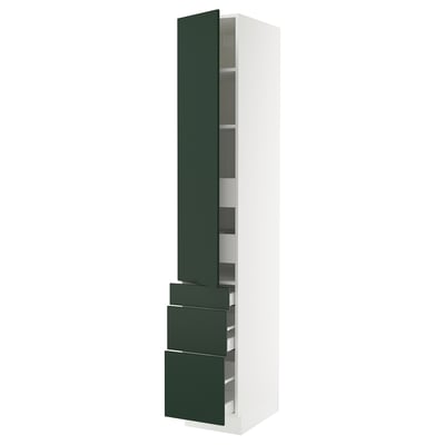 SEKTION / MAXIMERA Gabinete alto 1 puerta 5 cajones, blanco/Havstorp Verde oscuro, 38x61x229 cm