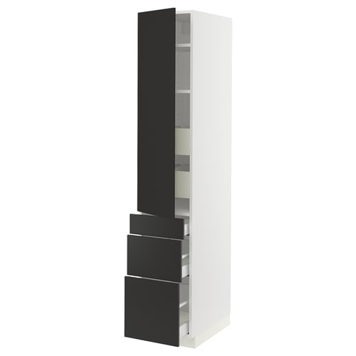 SEKTION / MAXIMERA Gabinete alto 1 puerta 5 cajones, blanco/Nickebo Carbón mate, 38x61x203 cm